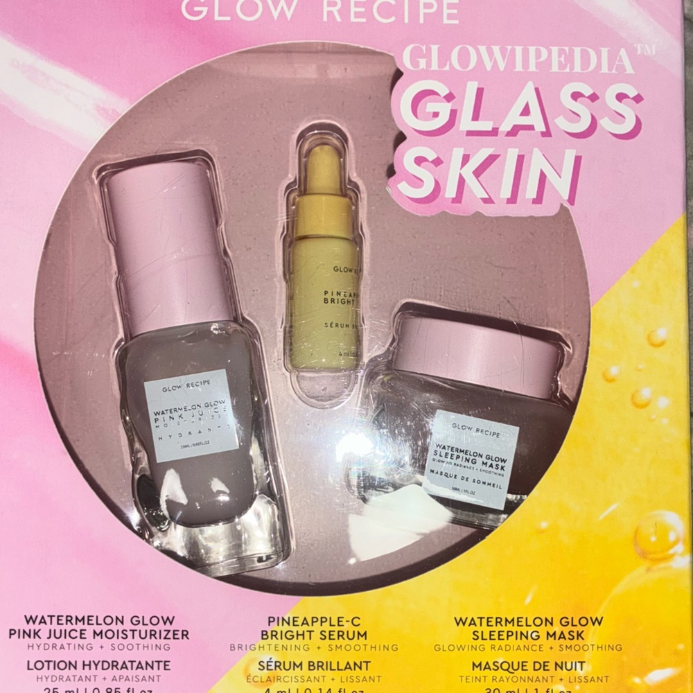 Glow Recipe mini skincare trio — pastel pink & yellow set